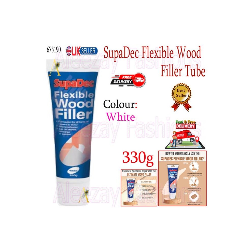 Supadec Flexible Wood Filler Tube Hole Gap Crack Adhesive 330G White 5017193675194