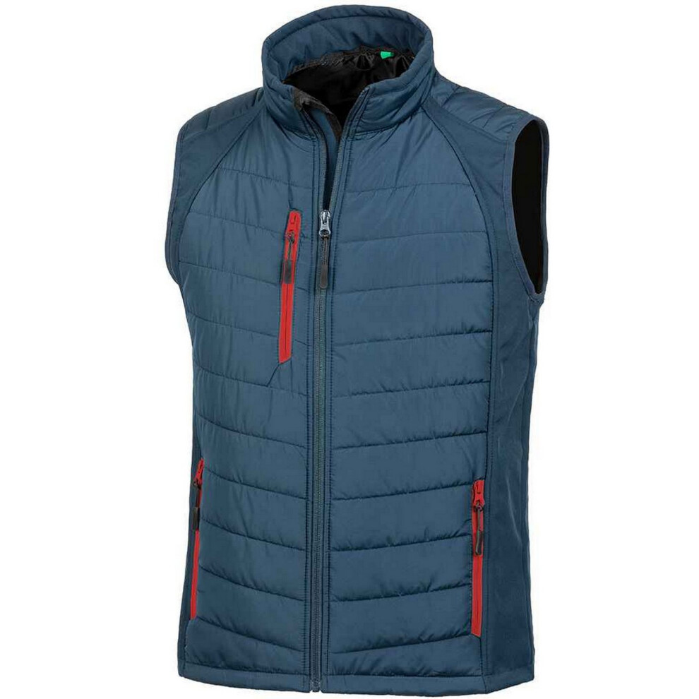 (S, Navy/Red) Result Genuine Recycled Unisex Adult Compass Softshell Padded Gilet