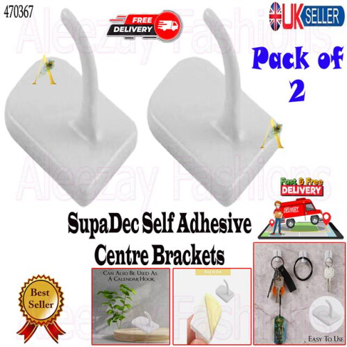 SupaDec Universal Net Curtain Rod Centre Bracket, White, 2 Pack