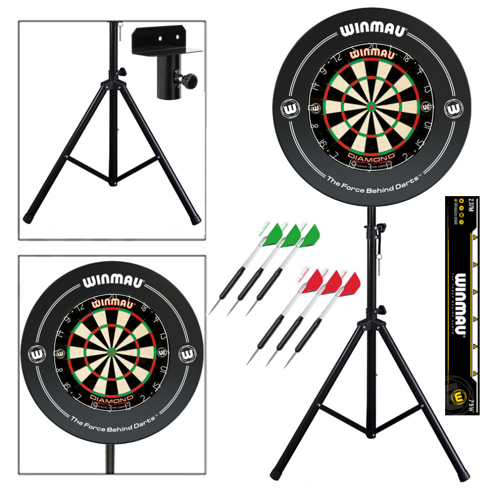 Winmau Darts Set With Portable Stand + Diamond Dartboard And Surround