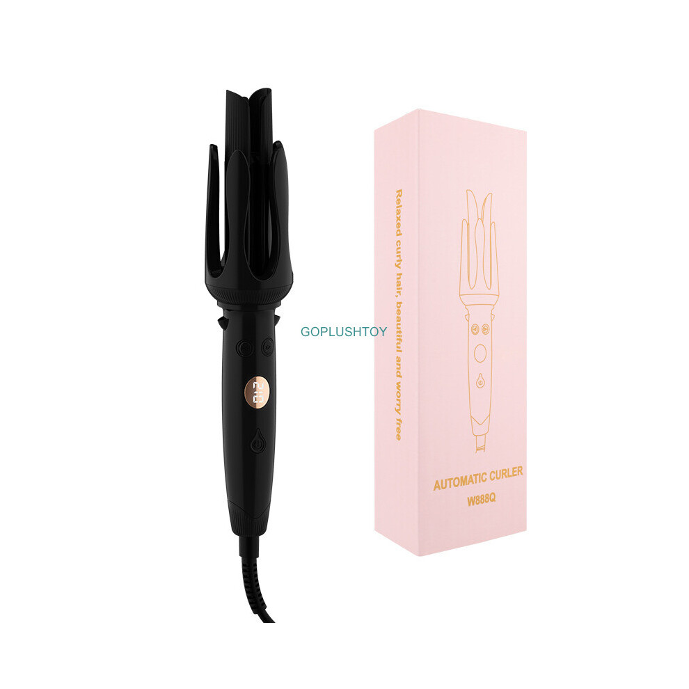 (Black) Cordless Automatic Hair Curler Portable Curling Tongs Rotating Curling Iron Auto Curler