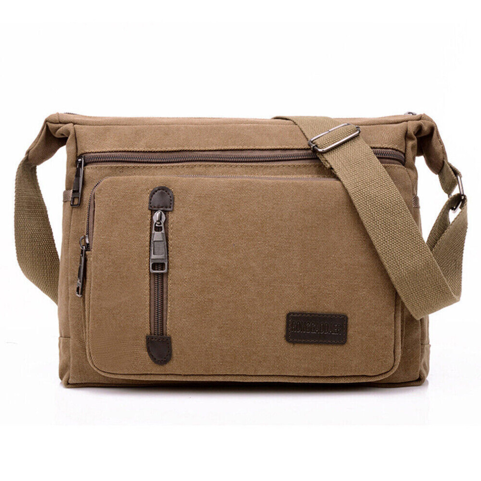 (Coffee) Canvas Bag Mens Military Travel Hiking Cross Body Shoulder Bag Messenger Retro