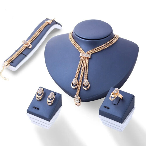 4Pcs Womens Rings Necklace Earrings Bracelet Set 1