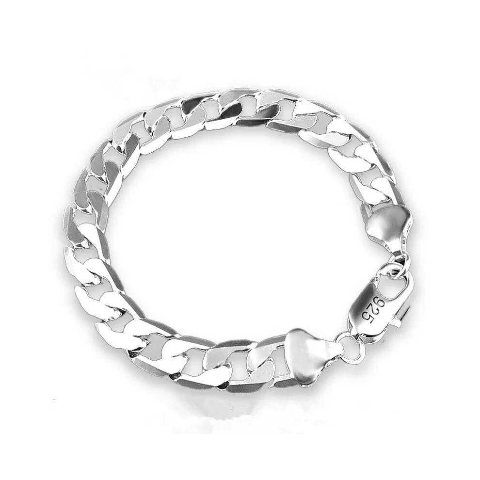 (12MM23CM) 925 Sterling Silver Mens Bracelet Sideways Silver Bracelets