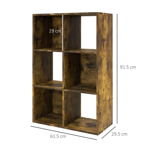 Homcom HOMCOM 6-Cube Bookshelf, Display Shelving Unit for Home Office, Rustic Brown 1