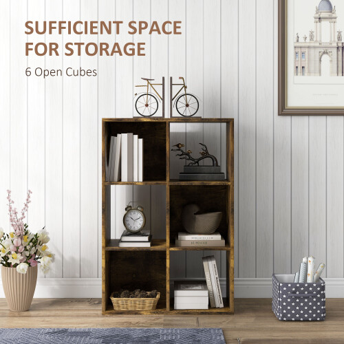 Homcom HOMCOM 6-Cube Bookshelf, Display Shelving Unit for Home Office, Rustic Brown 2