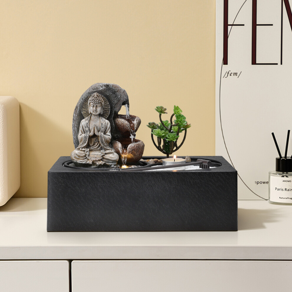 Buddha Water Feature Indoor Water Fountain LED Light Waterfall Tabletop Ornament