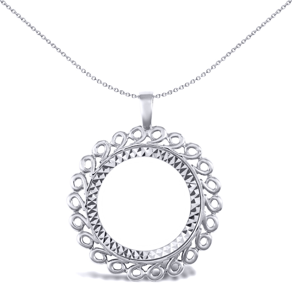 Jewelco London Solid Sterling Silver Loop Spiral Frame Full Sovereign Coin Mount Pendant - ASP002-F