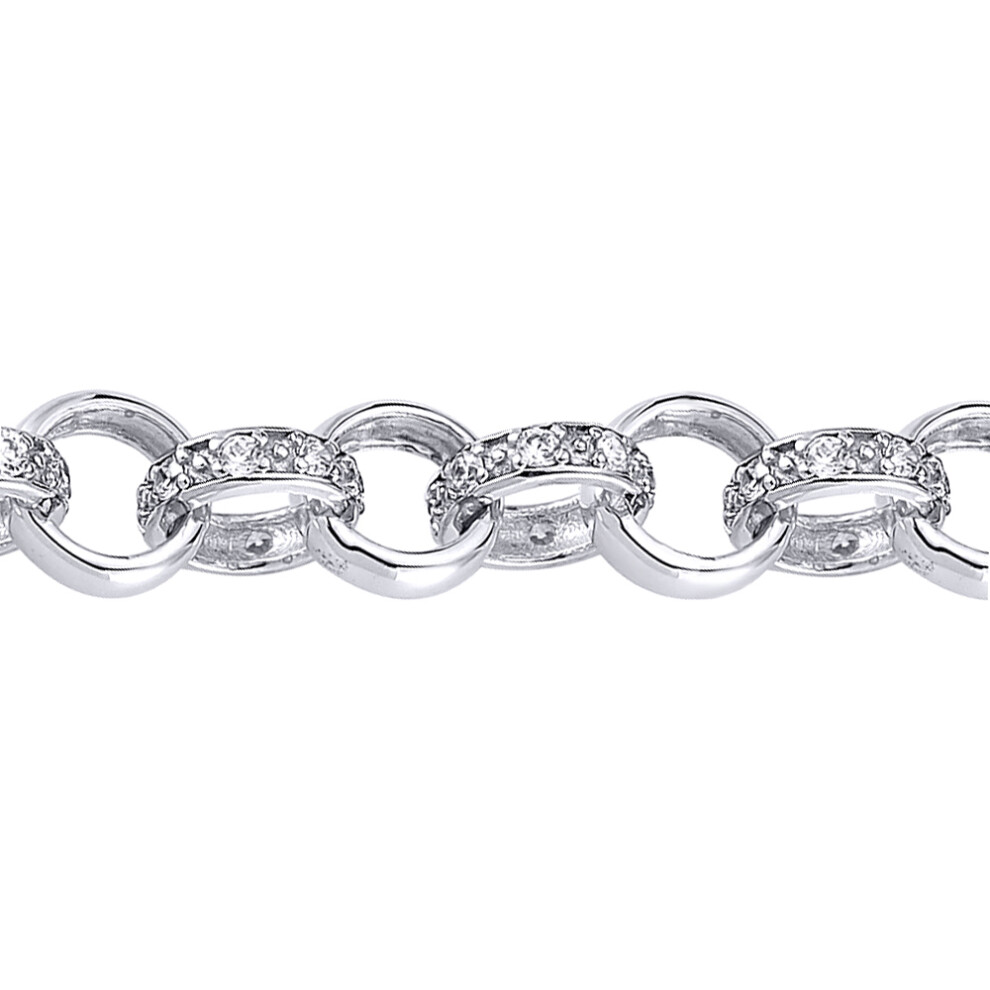 Jewelco London Unisex Rhodium Plated Sterling Silver Cubic Zirconia Pave Iced Belcher 8mm Chain Link Necklace - ACN024A
