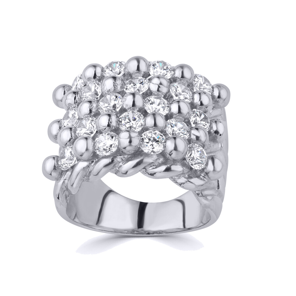 (S) Jewelco London 925 Silver CZ Set Keeper Ring - ARN167