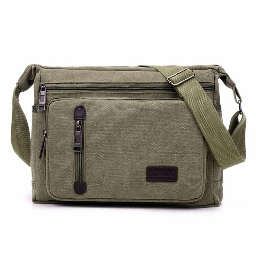 (Green) Canvas Mens Bag Military Travel Hiking Cross Body Shoulder Bag Messenger Retro