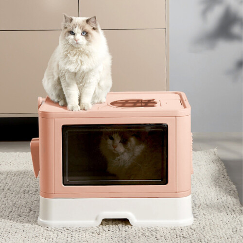 Living And Home Enclosed Folding Plastic Cat Litter Box with Scoop 1