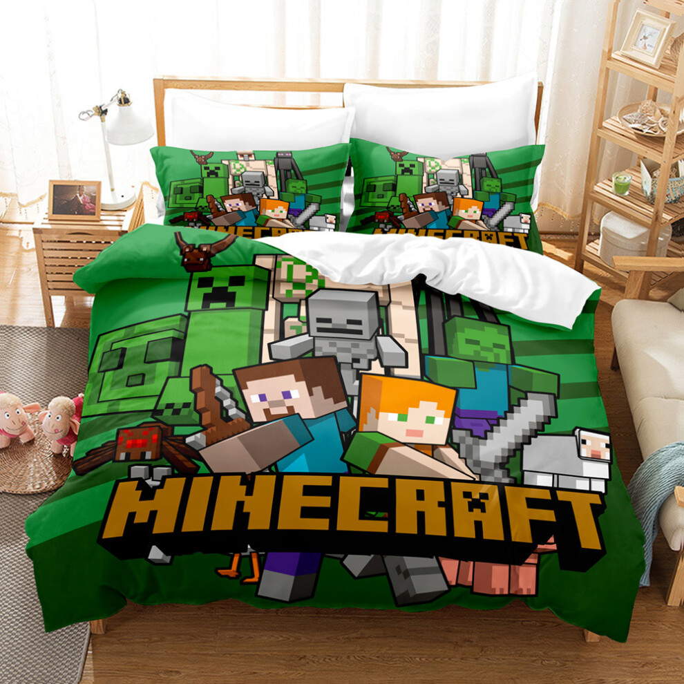 (A1, Single 135*200cm) Minecraft Bedding 3 Piece Boys Duvet Cover Set