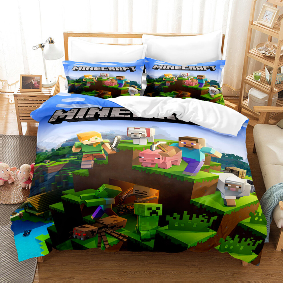 (A3, Single 135*200cm) Minecraft Bedding 3 Piece Boys Duvet Cover Set