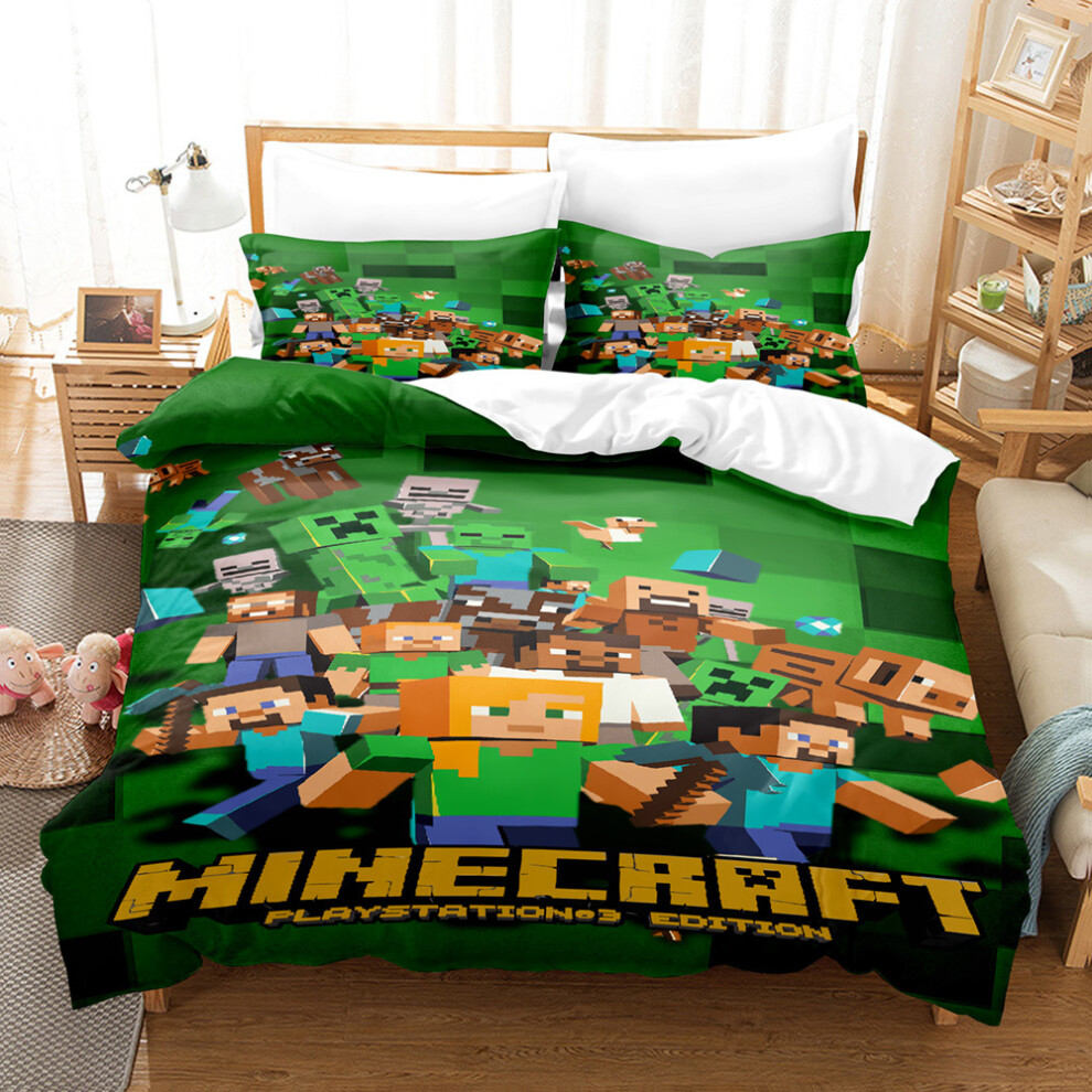 (A4, Single 135*200cm) Minecraft Bedding 3 Piece Boys Duvet Cover Set