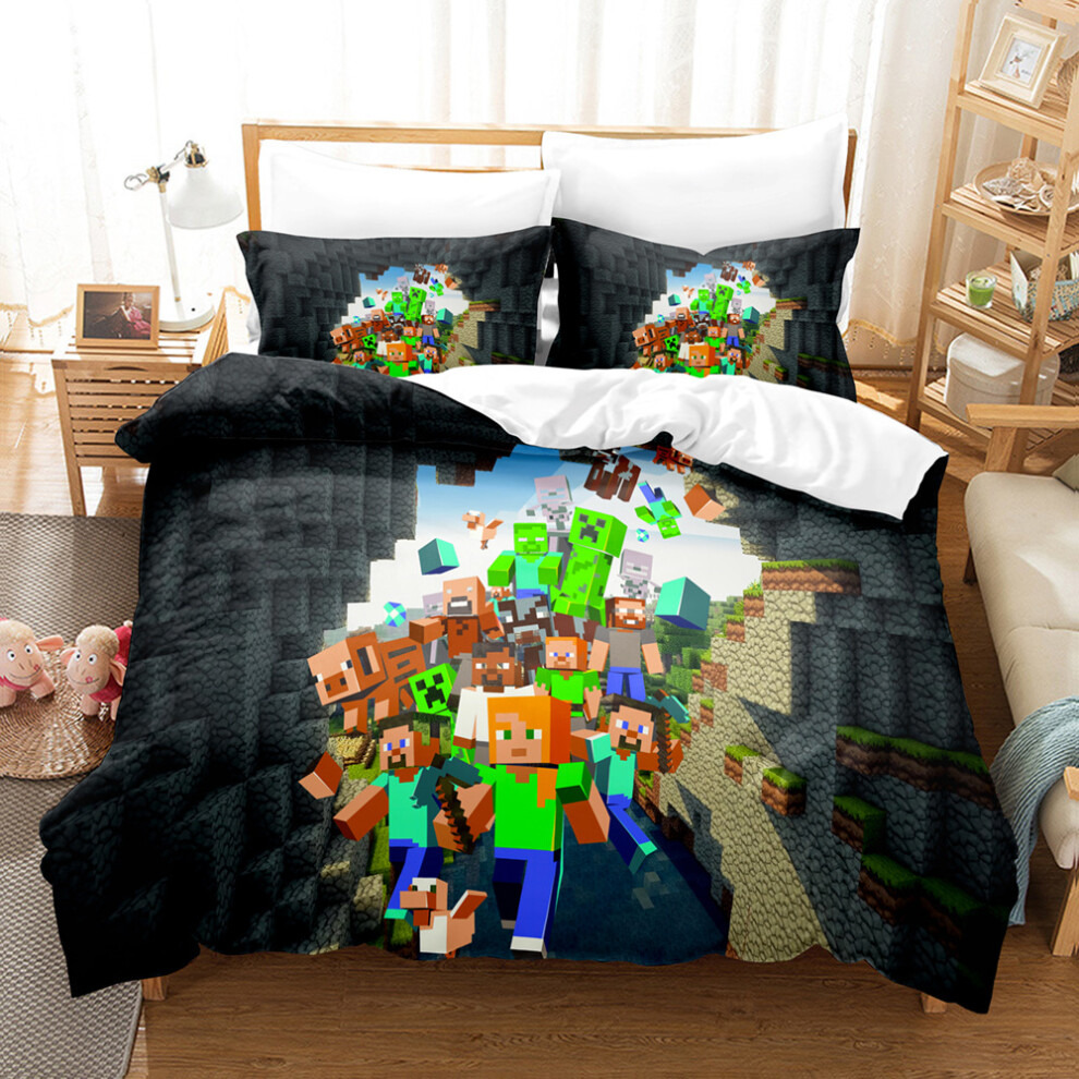 (A5, Single 135*200cm) Minecraft Bedding 3 Piece Boys Duvet Cover Set