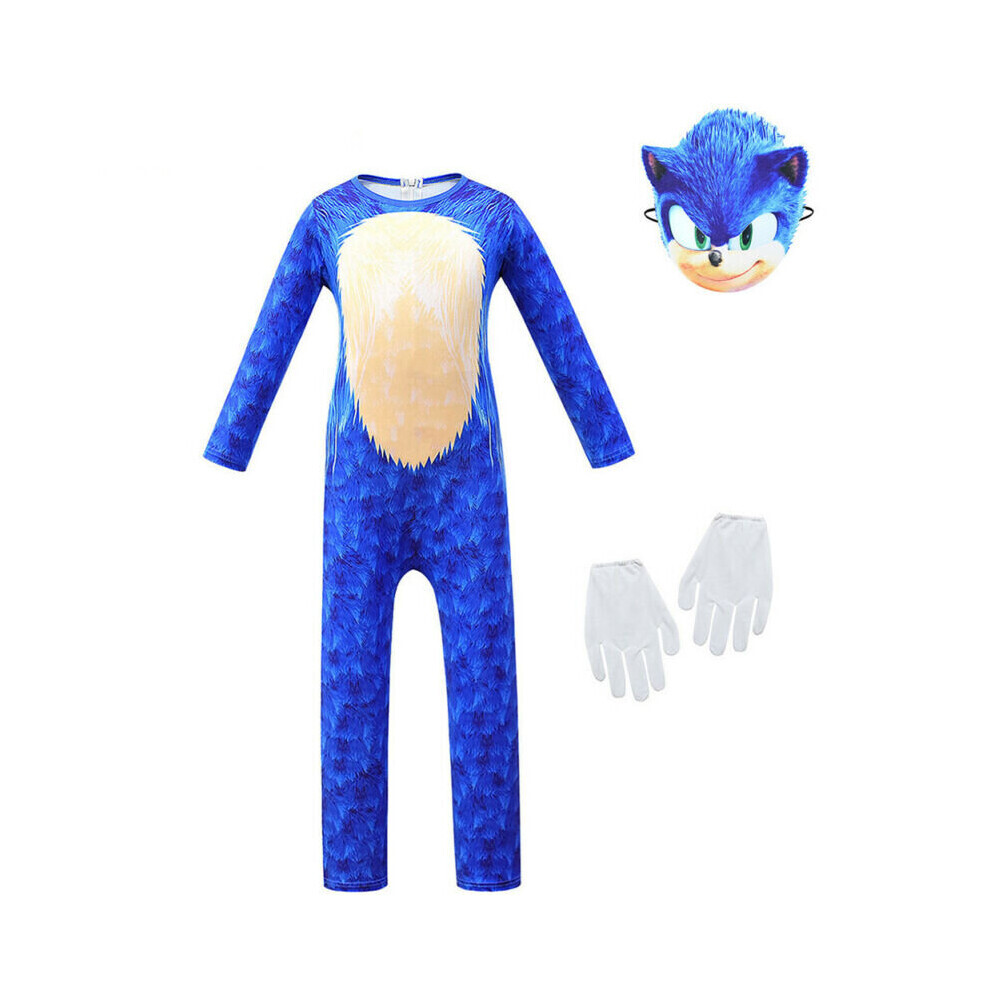 (3-4 Years) Sonic The Hedgehog Cosplay Costume Halloween Kids Boy Jumpsuit Mask Gloves Fancy Dress Set