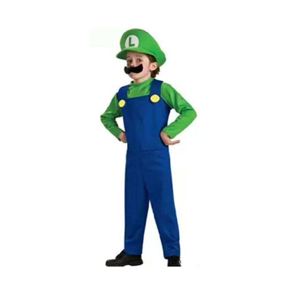 (Green 7-8 Years) Super Mario Luigi Bros Costume for Kids Fancy Dress Halloween Carnival Cosplay Costume