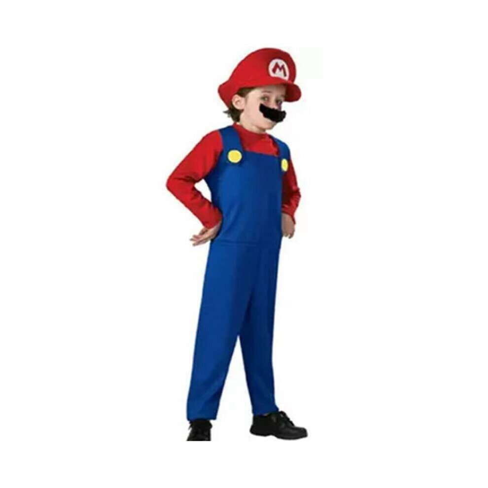 (Red 9-10 Years) Super Mario Luigi Bodysuit Costume Jumpsuit Fancy Dress Brothers Halloween Cosplay