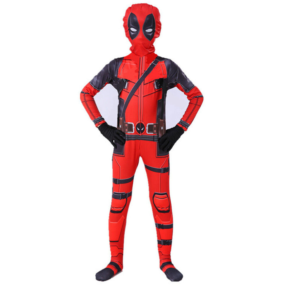 (7-8 Years) Superhero Deadpool Costume Halloween Bodysuit Boys Cosplay Party Fancy Dress for Kids