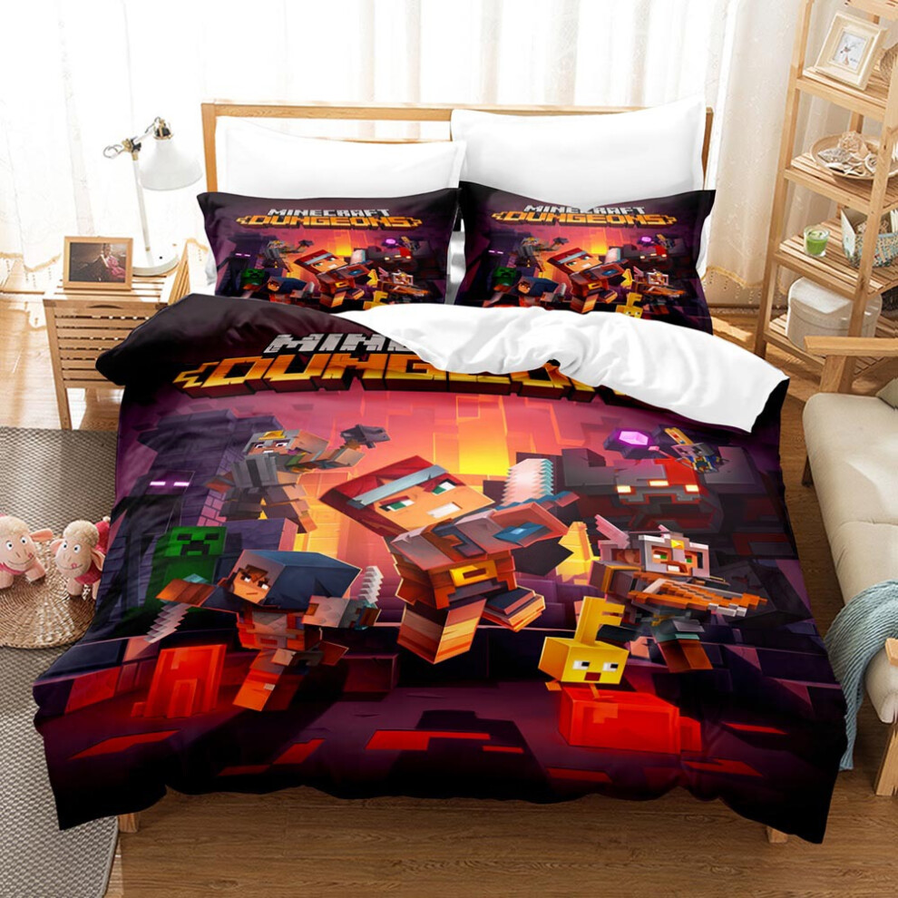 (A6, Single 135*200cm) Minecraft Bedding 3 Piece Boys Duvet Cover Set