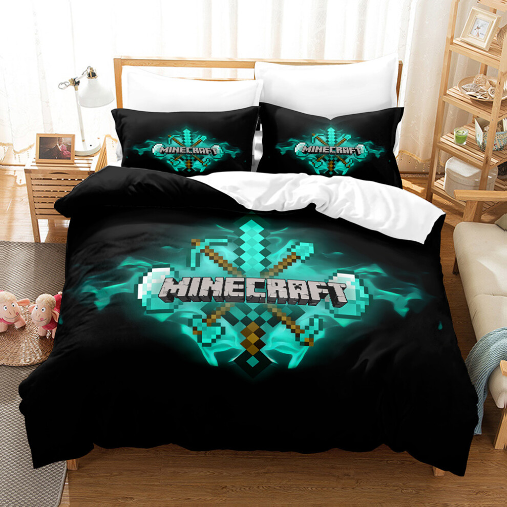 (A7, Double 200*200cm ) Minecraft Bedding 3 Piece Boys Duvet Cover Set