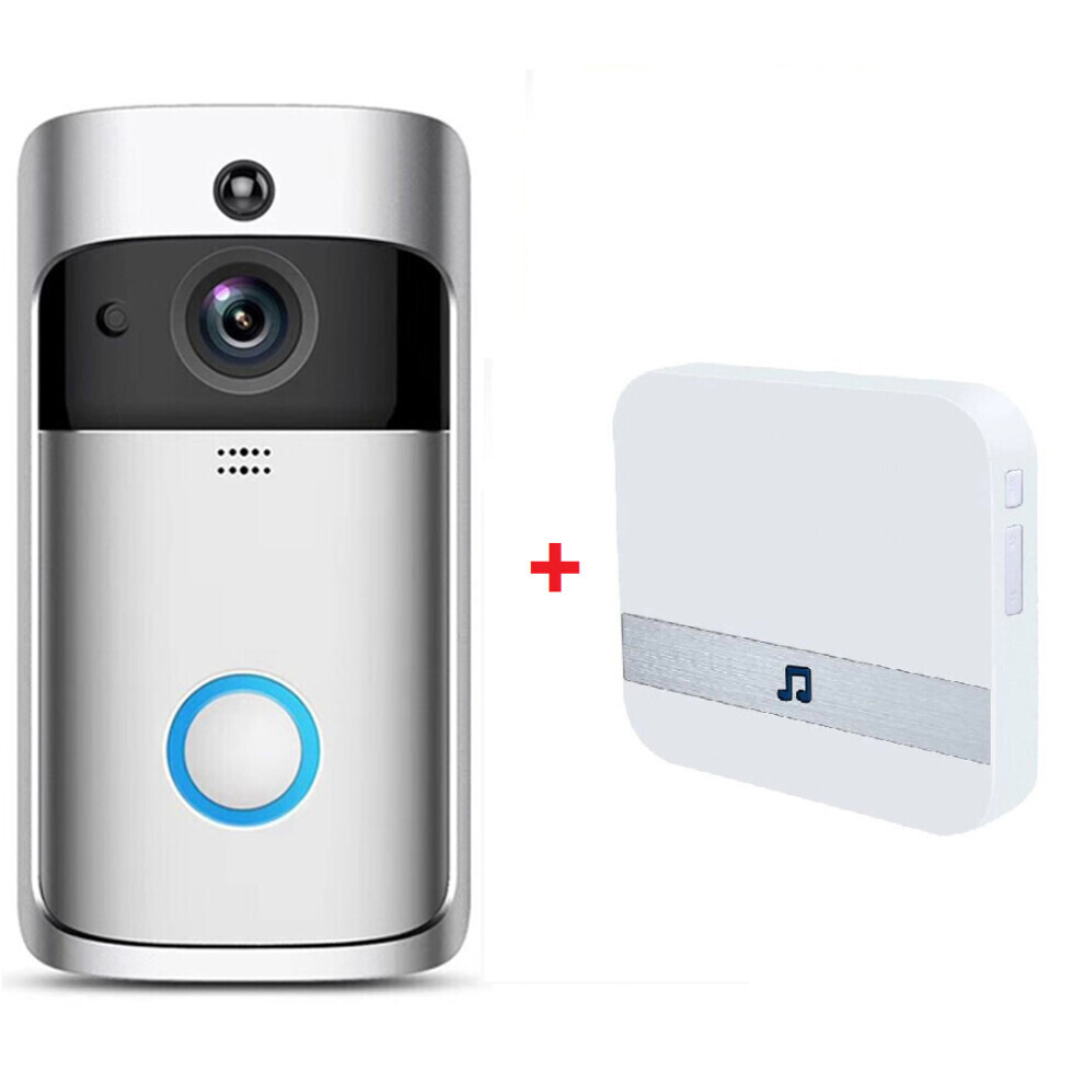 (Silver Doorbell and Chime) Wireless Video Doorbell Camera Smart WiFi Doorbell Ring