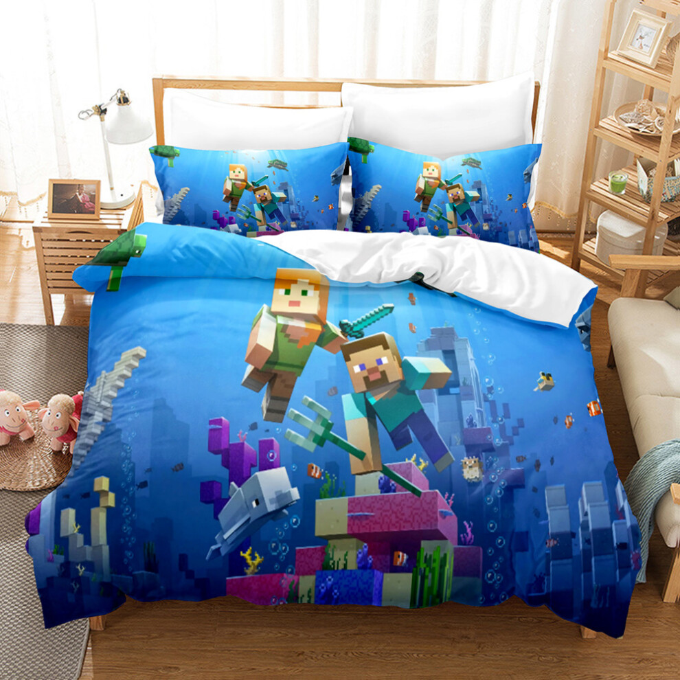 (A8, Double 200*200cm ) Minecraft Bedding 3 Piece Boys Duvet Cover Set