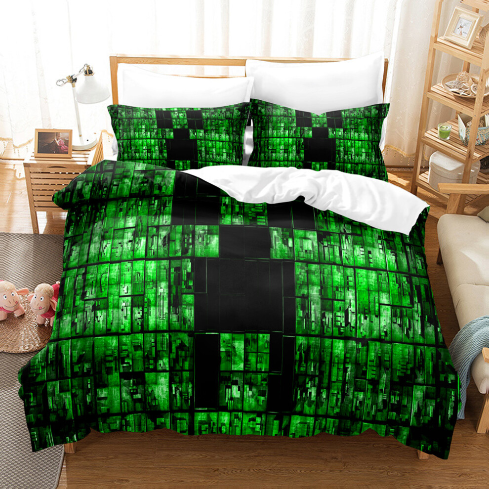 (A9, Single 135*200cm) Minecraft Bedding 3 Piece Boys Duvet Cover Set