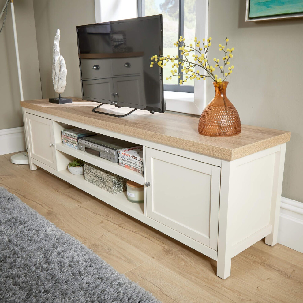 Extra Large 180cm 36mm Oak Top TV Stand 1 Drawer Cabinet Unit