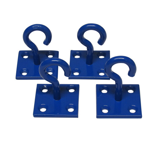 (Blue, Pack of 4) Horse Tie Hook on Plates (Rope Chain Tether)