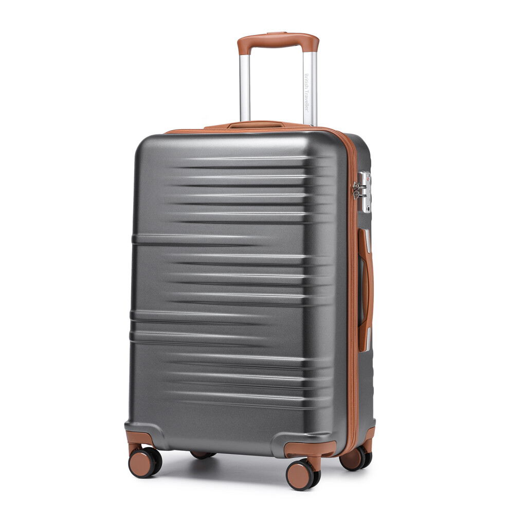British Traveller (24 Inch) 20/24/28 Inch Grey And Brown Abs Hard Shell Suitcase With Tsa Lock