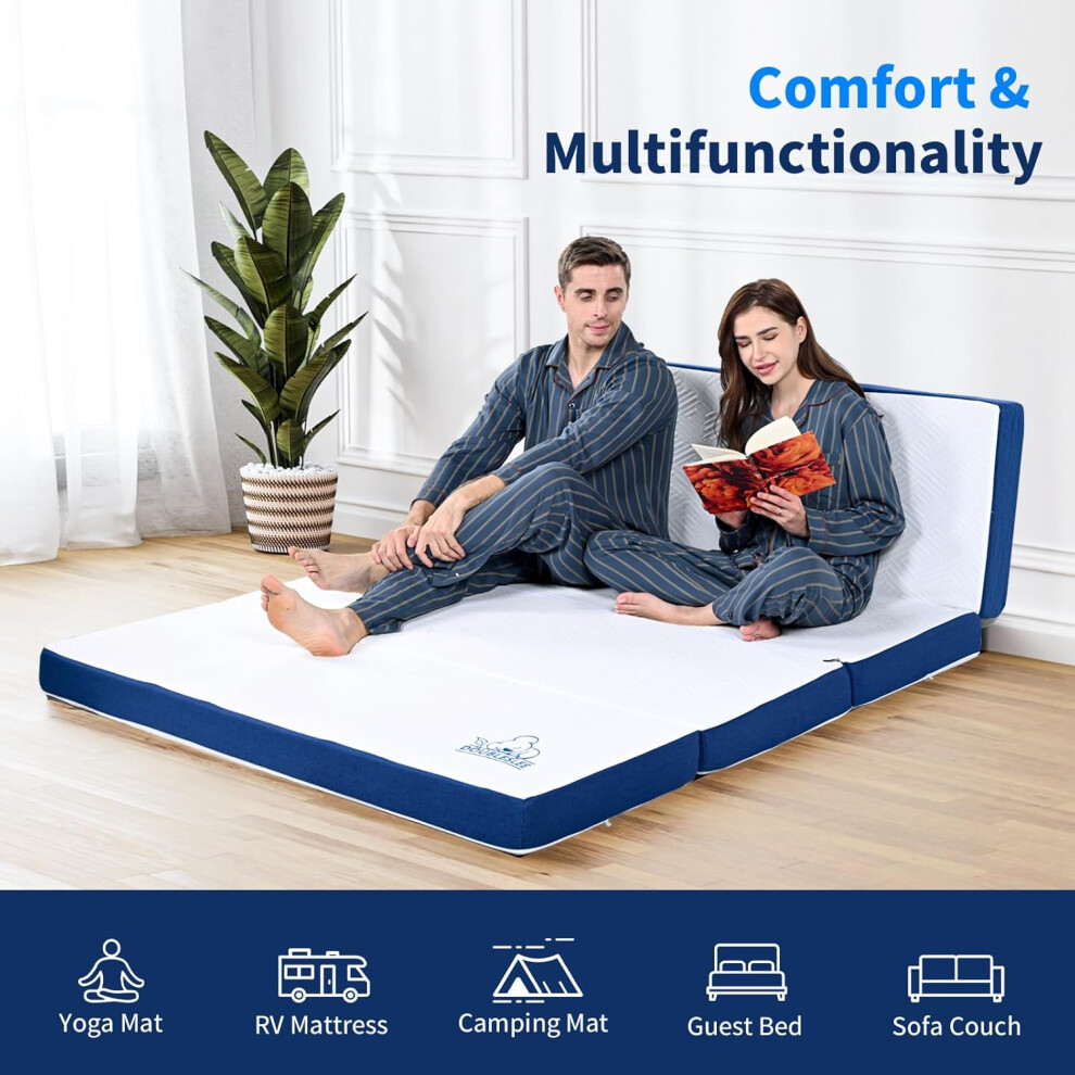 DE Folding Mattress Double 4ft6 6 Inch Foldable Double Bed Mattress Memory Foam 4 Fold Easy Storage With Washable Cover for Travel Camping on OnBuy