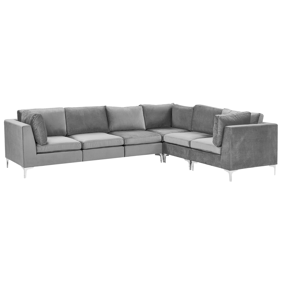 Modular Corner Sofa EVJA Velvet Grey 6 Seater Left Hand