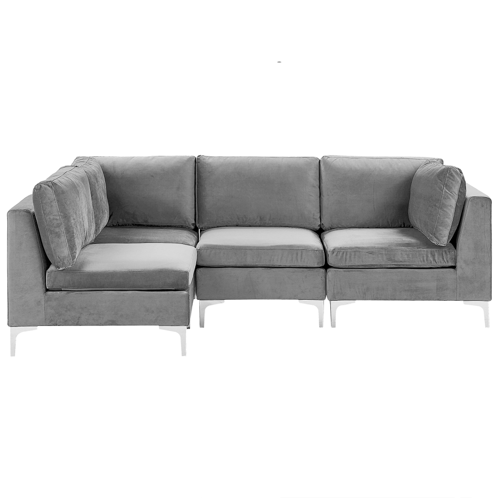 Modular Corner Sofa EVJA Velvet Grey 4 Seater Right Hand
