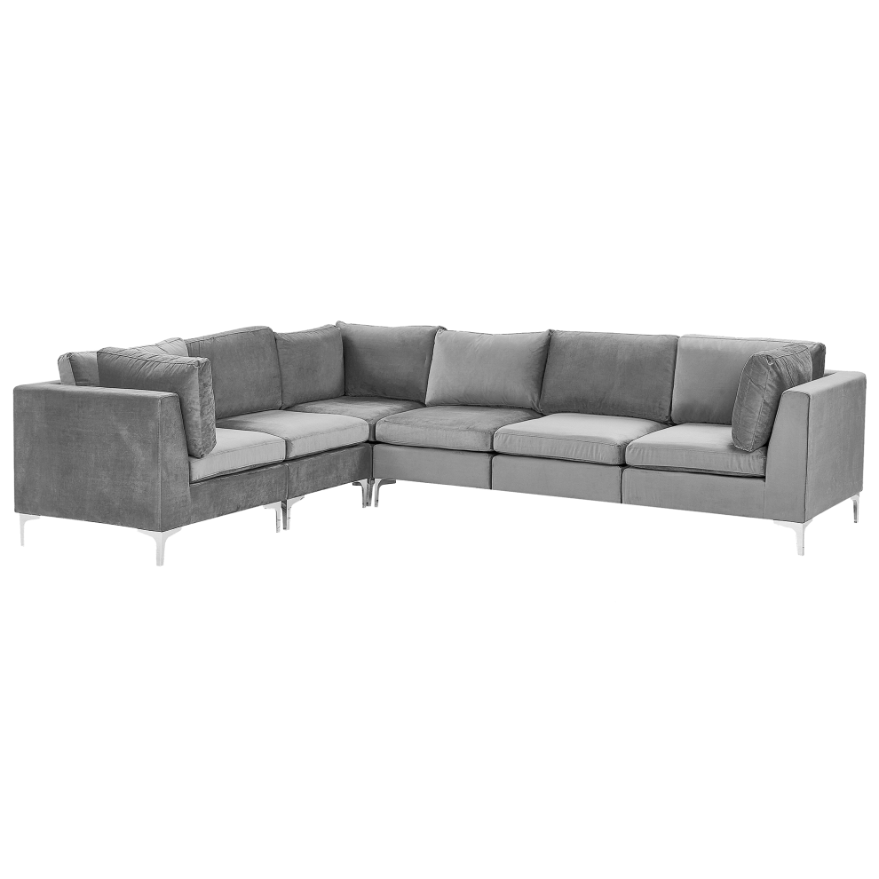 Modular Corner Sofa EVJA Velvet Grey 6 Seater Right Hand