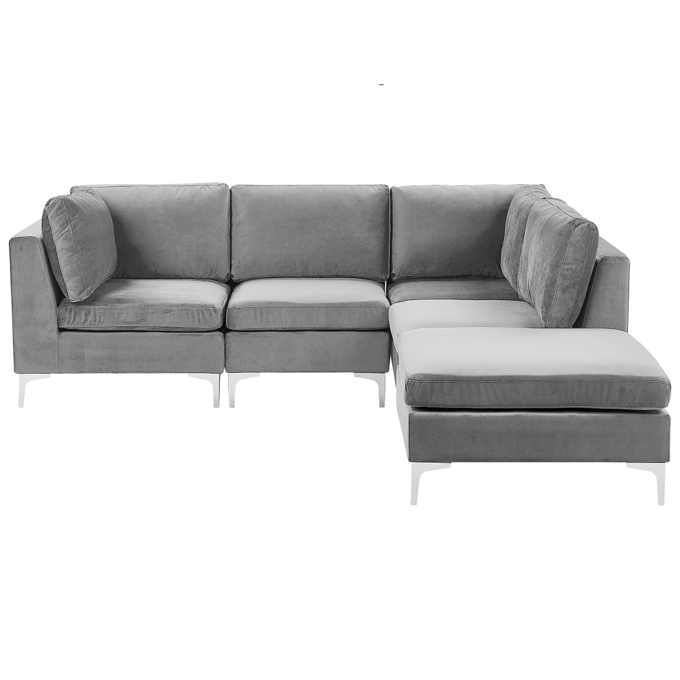 Modular Corner Sofa EVJA Velvet Grey with Ottoman 4 Seater Left Hand