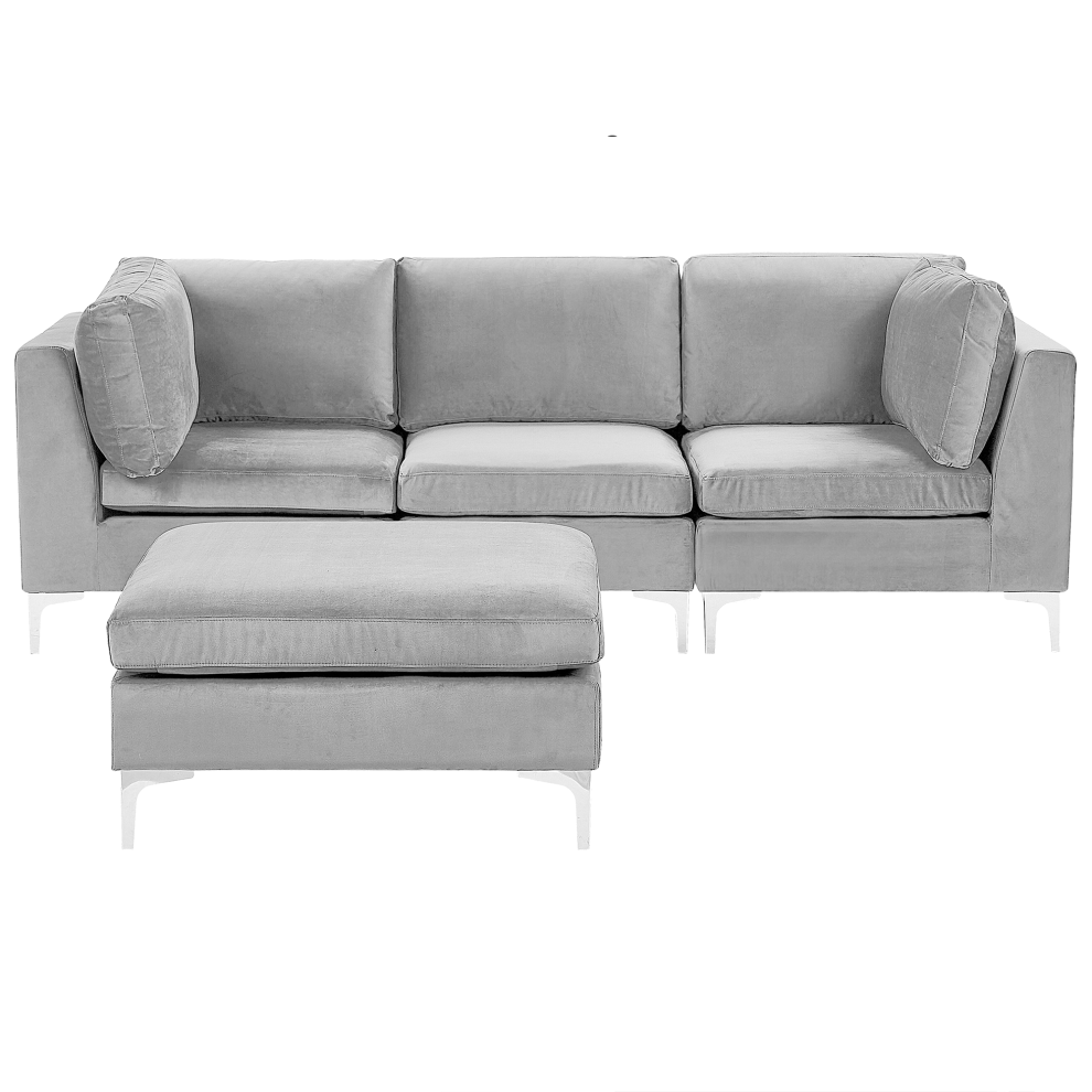 Modular Sofa EVJA Velvet Grey with Ottoman 3 Seater
