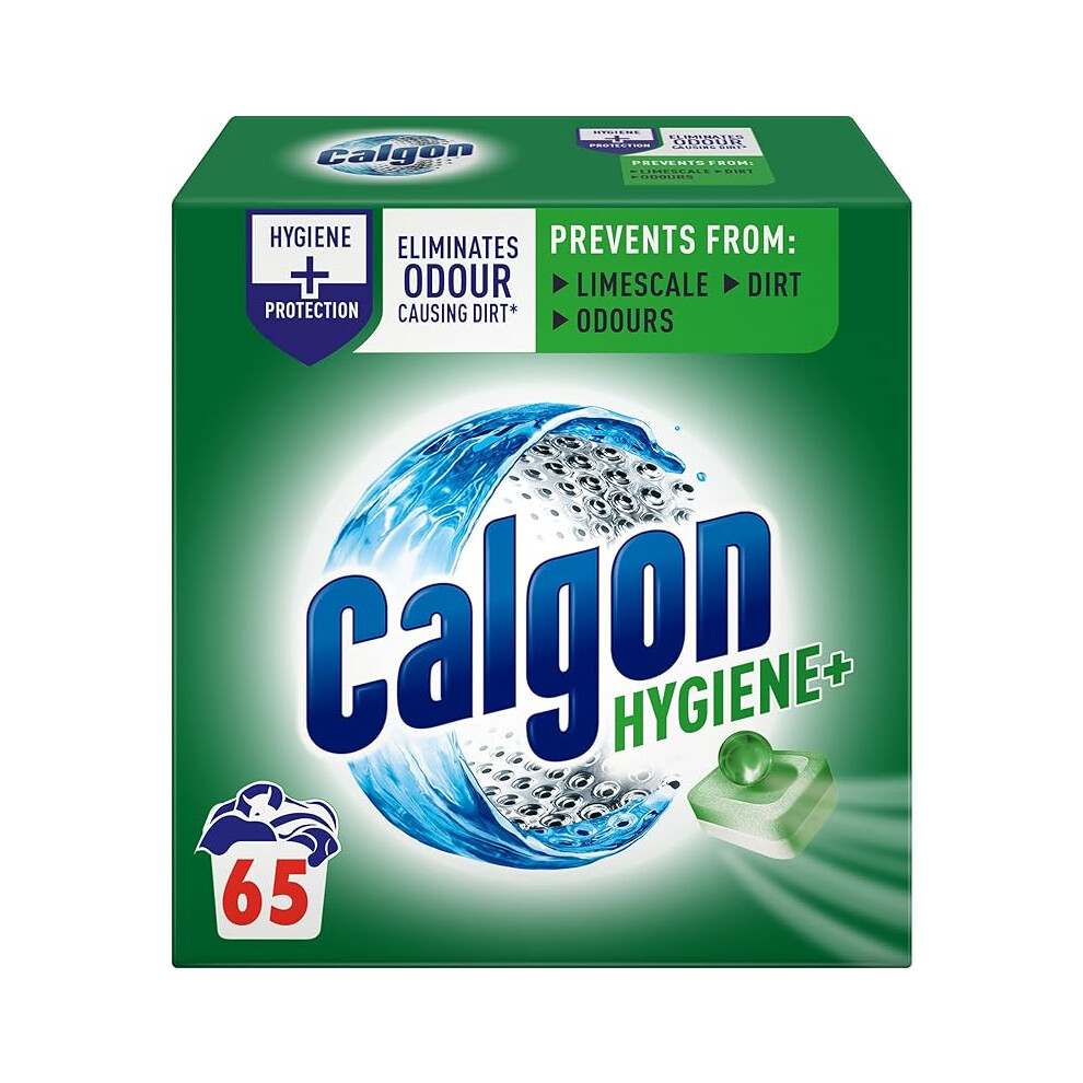 Calgon Hygiene Plus Washing Machine Cleaner & Limescale Remover, Water Softener Tablets, Unscented , 65 Tablets, Pack of 1