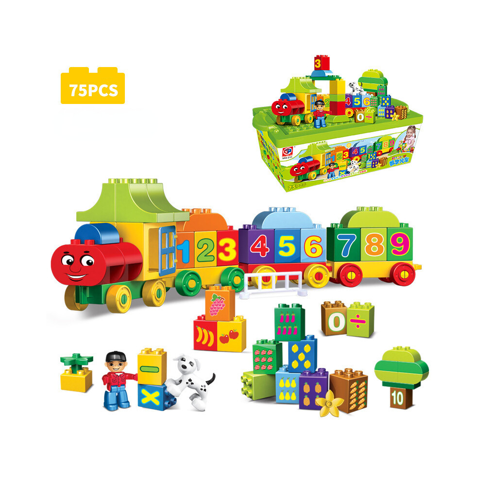 (75 digital trains) Large particle assembled building blocks, digital train, children's early education, puzzle, cognitive, letter building blocks, to