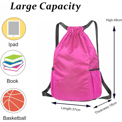 String Backpack Red (Rose Red) Drawstring Bag, Unisex Large Sports Backpack String ...