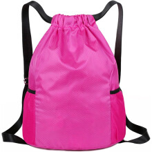 (Rose Red) Drawstring Bag, Unisex Large Sports Backpack String Drawstring PE Bags, Sport Gym Sack have Two Side Pockets, Waterproof Travel Beach Swim School Bag