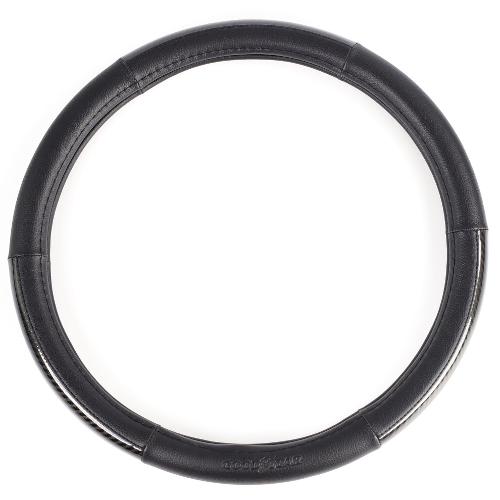 (Gloss ) Goodyear Anti Slip Steering Wheel Cover Car Universal 37 - 39Cm Soft Case Black 5055441453842