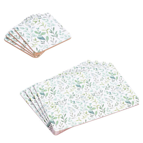 4 Coasters + 4 Placemats Set Eucalyptus Dinner Plate Tea Coffee Table Protection