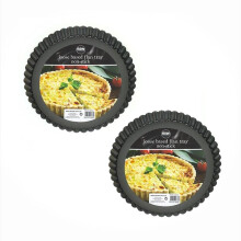 Set of 2 Loose Based Flan Tray Tin Non Stick Carbon Steel Baking Oven Cooking
