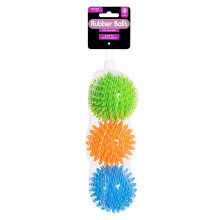 Pack of 3 Spikey Rubber Pet Balls Toy Dog Puppy Fetch Catch Play Indoor Outdoor Squeaky TPR Teething Chew Interactive