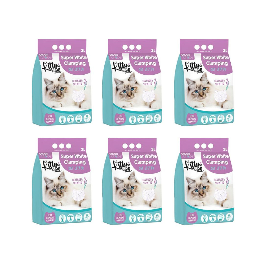 x6 3 Litre White Clumping Lavender Scented Cat Litter Kitten Highly Absorbent