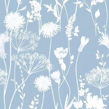 Catherine Lansfield Meadowsweet Floral Blue Wallpaper Flowers Feature Wall