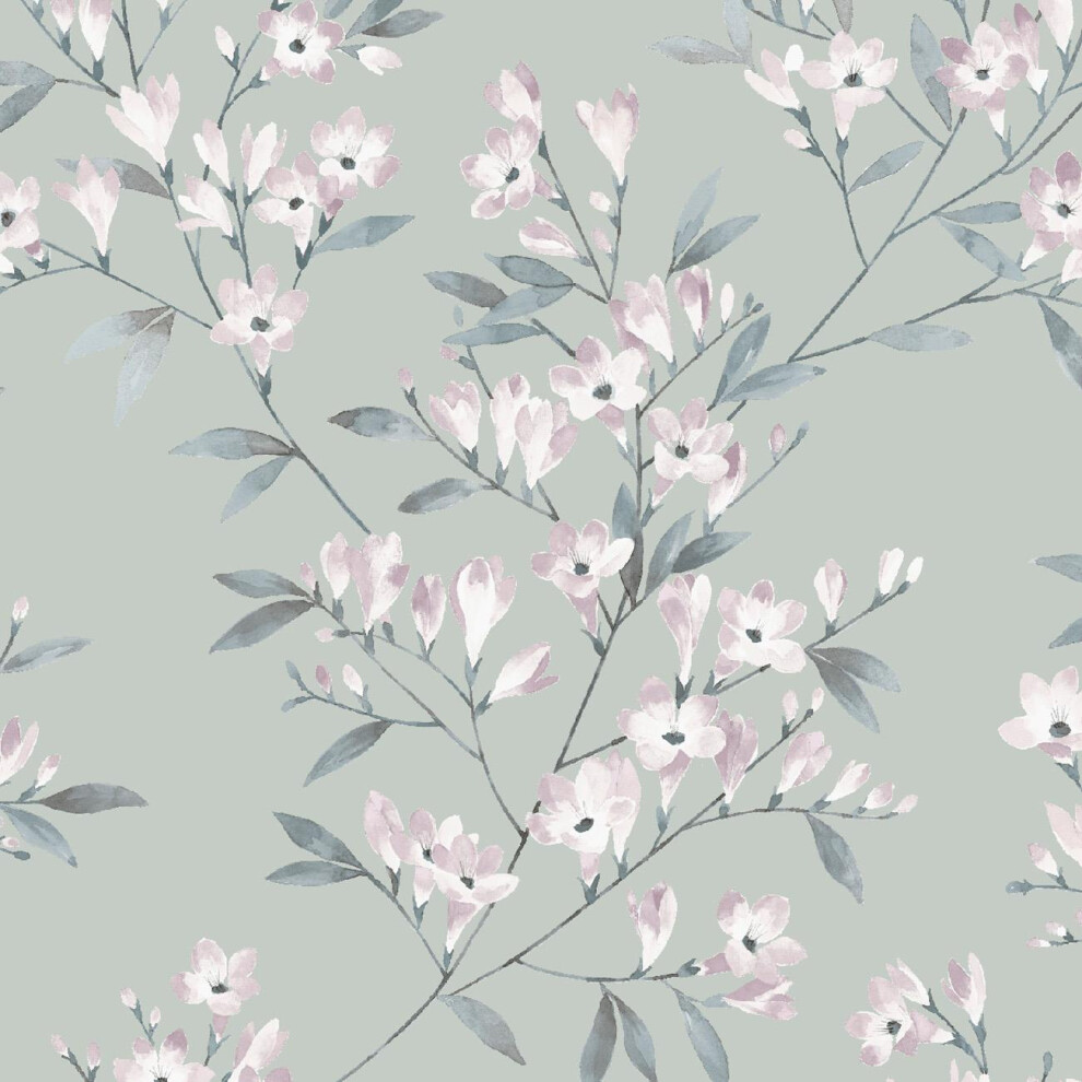 Rasch Freesia Mint Green Wallpaper Floral Flowers Stylish Feature Wall