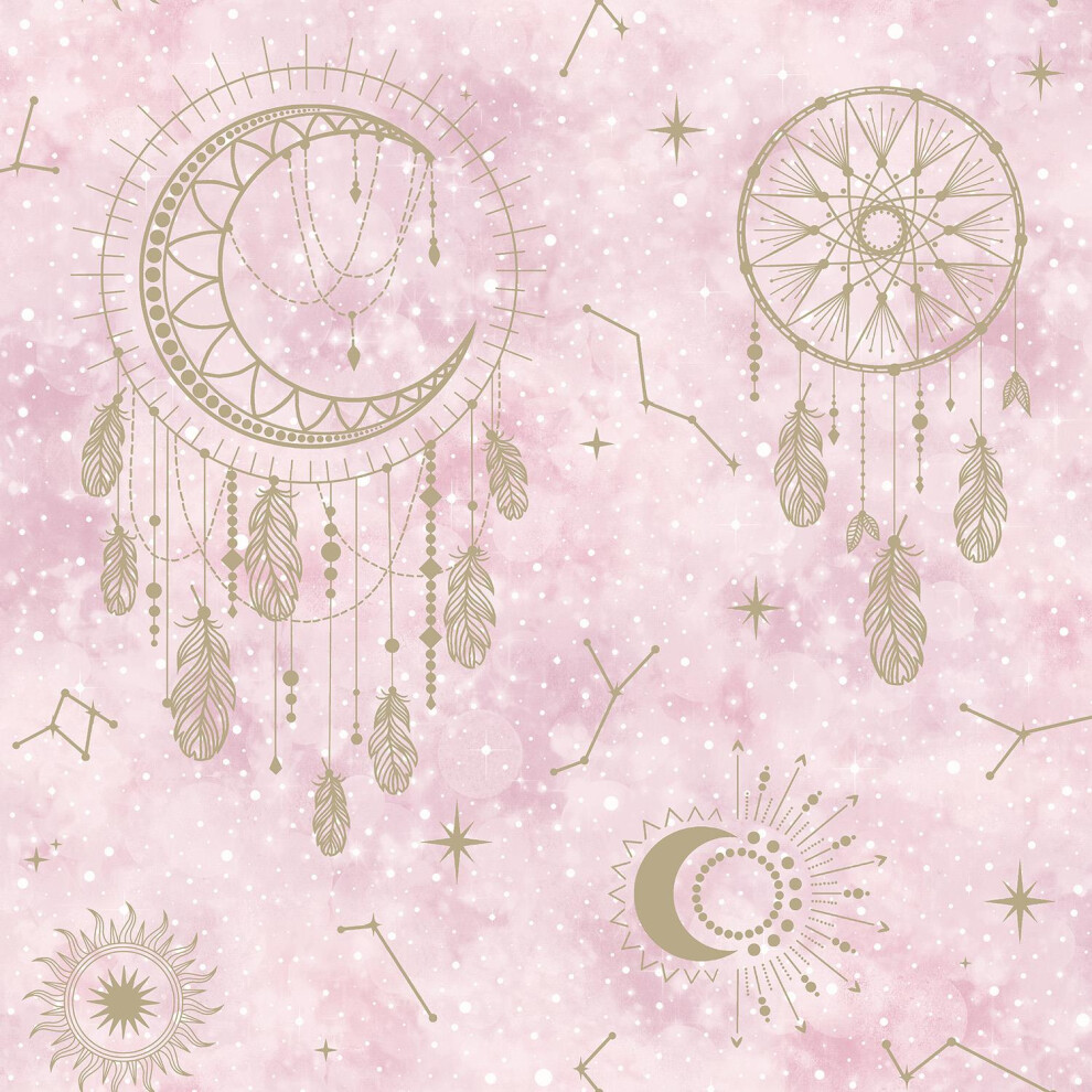 WallpaperShop Dreamcatcher Pink Gold Wallpaper Children's Bedroom Feature Wall - Image 3